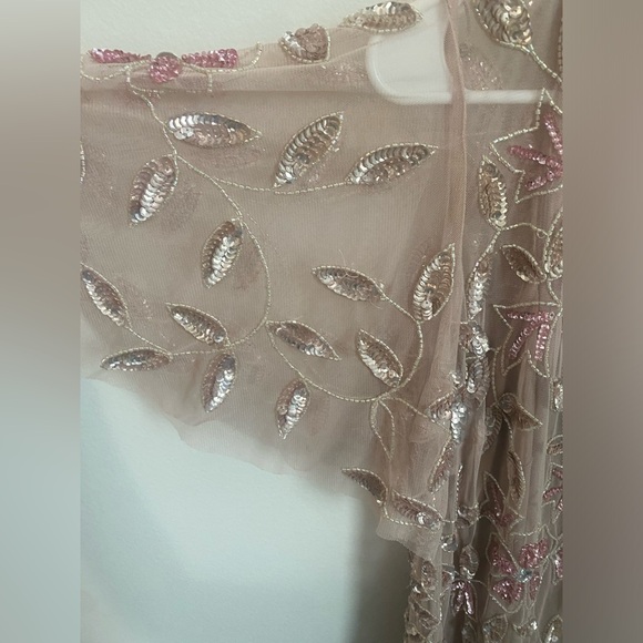 Adrianna Papell HAND BEADED SHORT SLEEVE FLORAL GODET GOWN IN BLUSH Size 18W - Picture 11 of 16